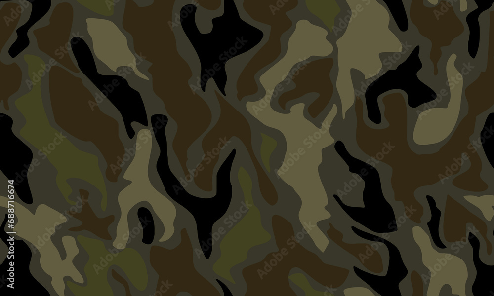 Fototapeta premium Full seamless military camouflage dark texture skin pattern vector for textile. Usable for Jacket Pants Shirt and Shorts. Dirty army camo masking design for hunting fabric print and wallpaper.