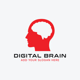 digital brain technology logo design vector
