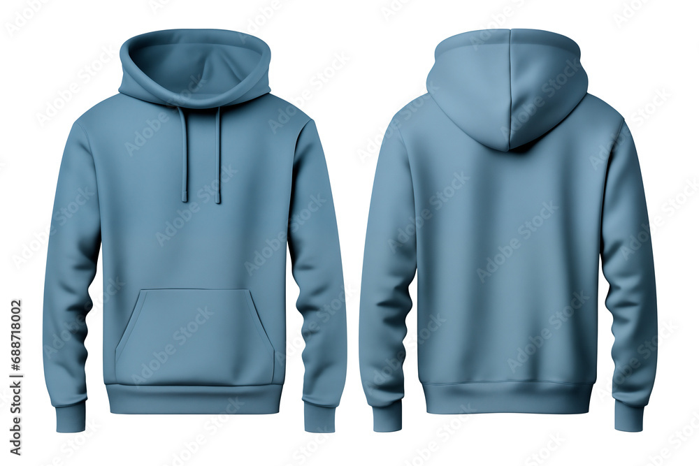 Mockup Blank blu hoodie in front and back view, transparent background Mockup Blank blu hoodie in front and back view, transparent background