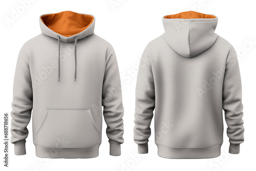 Mockup Blank grey hoodie in front and back view, transparent background