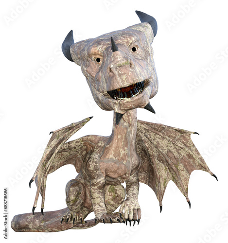 Fototapeta Naklejka Na Ścianę i Meble -  Illustration of a dragon with camouflage skin sitting looking forward with its mouth open isolated on a white background.