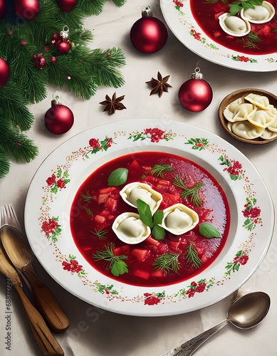 borscht with ravioli, Christmas table © Aleksandra