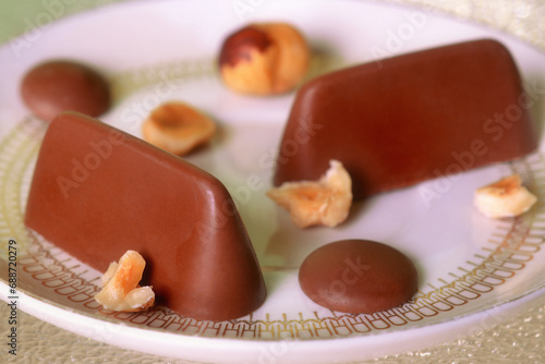 Italian food product, Gianduiotto the traditional Piedmont chocolate with hazelnut photo