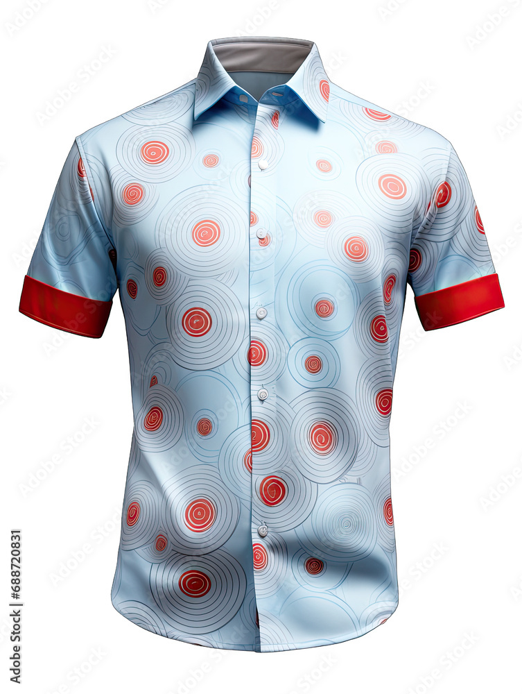Luxury Light Blue And Red Short Sleeve Men_s shirt Shiny With Circles Pattern On Transparent Background Luxury Light Blue And Red Short Sleeve Men_s shirt Shiny With Circles Pattern On Transparent Background