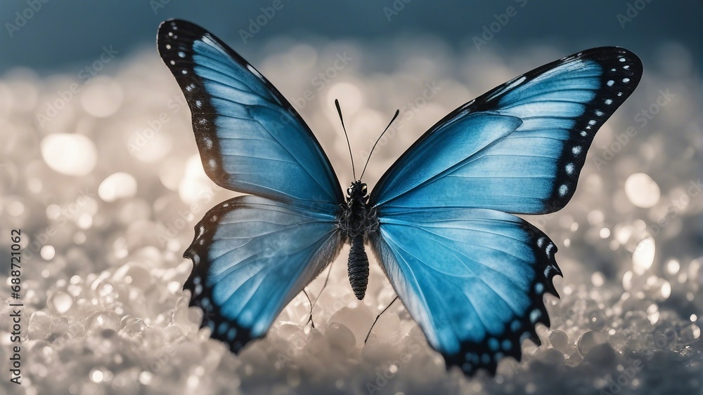 Fototapeta premium blue color butterfly, isolated white background