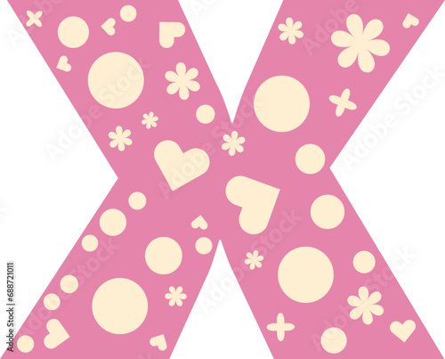 Alphabet heart bloom display, Valentine love pink letter x lowercase