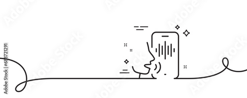 Voicemail line icon. Continuous one line with curl. Record phone voice sign. Cellphone mic symbol. Voicemail single outline ribbon. Loop curve pattern. Vector