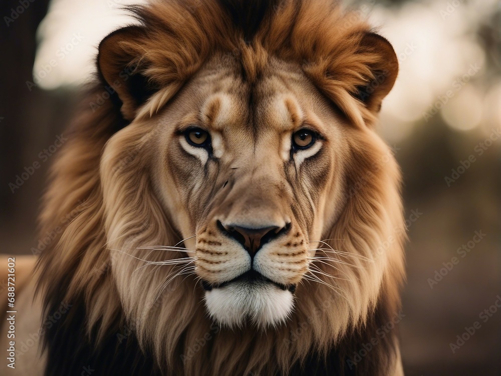 close up view of male lion portrait

