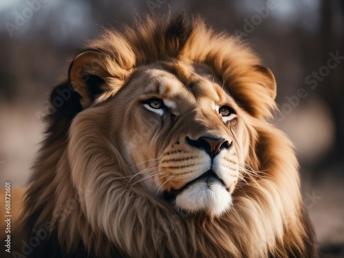 close up view of male lion portrait   © abu