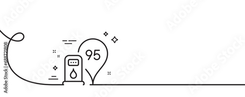 Petrol station line icon. Continuous one line with curl. Filling station location sign. 95 gasoline fuel symbol. Petrol station single outline ribbon. Loop curve pattern. Vector