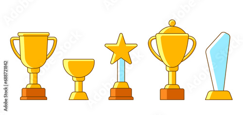 Awards and trophy icons set. Reward items for sports or corporate competitions.