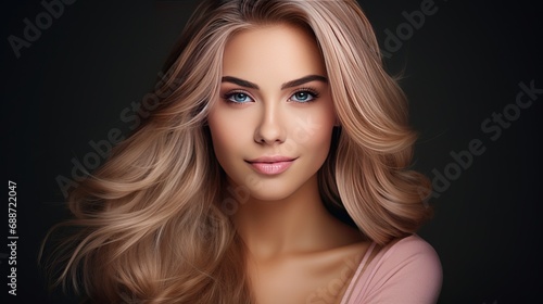 A young woman who is beautiful has a brush and is capable of dyeing her hair.