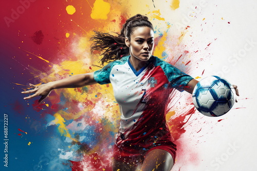 graphic of woman player shooting football photo