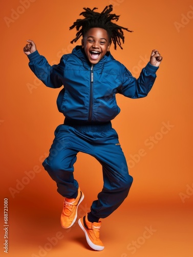 Young african kid dressed in sportswear clearly active and full of energy
