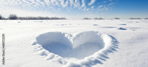 Heart shape drawn on the snowWoman draws heart in snowy mountain meadow