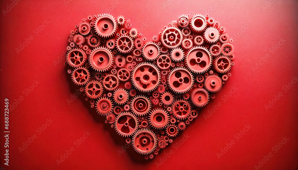Creative red mechanical heart made from different metal details. Valentine's day concept. Creative red mechanical heart made from different metal details. Valentine's day concept.