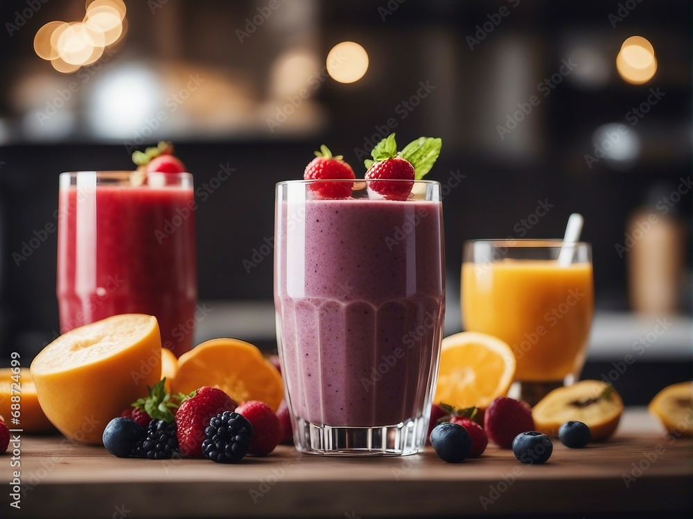 delicious smoothie with raw fruits at kitchen
delicious smoothie with raw fruits at kitchen