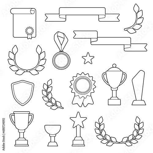 Awards and trophy icons set. Reward items for sports or corporate competitions.