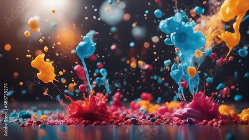 explosion of colored paints  close up view 