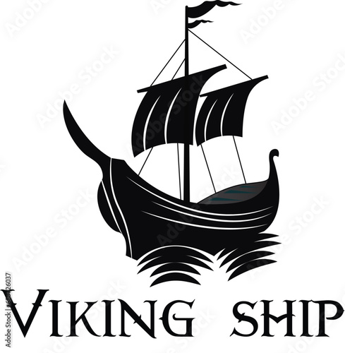 Viking ship logo icon and vector, Viking ship floating logo design template, 