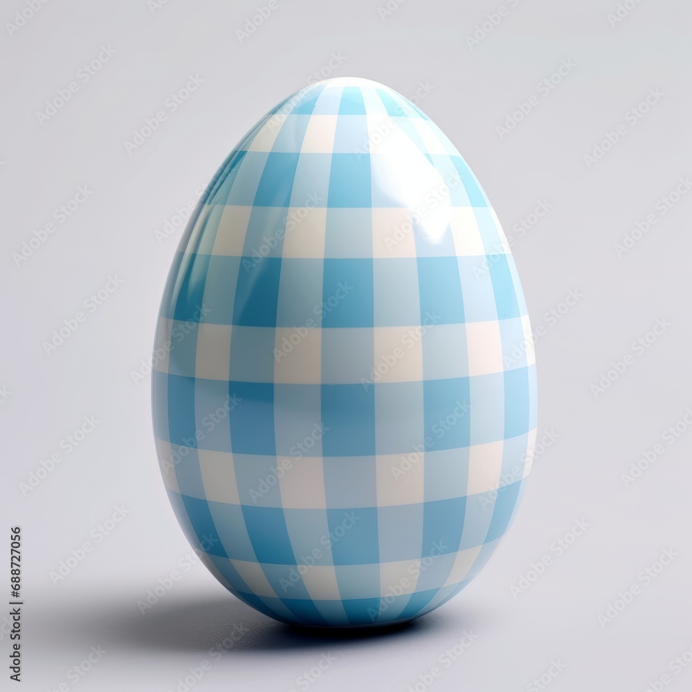 Blue and white checkered egg on a light backdrop Blue and white checkered egg on a light backdrop