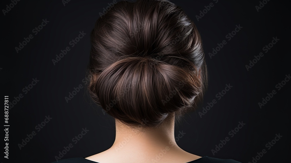 A woman's hairstyle is isolated on white in the rear view. A woman's hairstyle is isolated on white in the rear view.