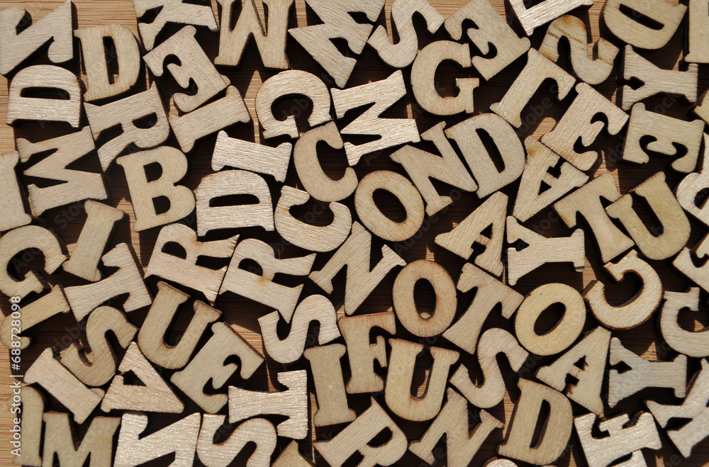Assorted wooden alphabet letters, full frame Assorted wooden alphabet letters, full frame