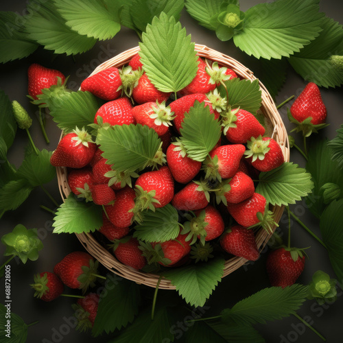 fresh strawberry in wooden basket.