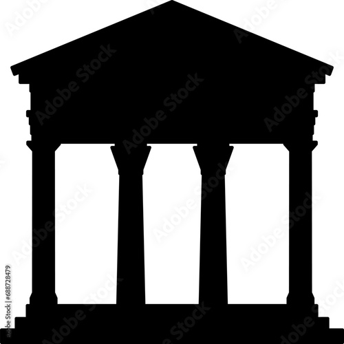 Stylized Ancient Historical Greek or Roman Temple Architecture State or Government or Banking or Museum Symbol Icon. Vector Image.