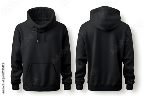 Black hoodie, front and back view,ai generated