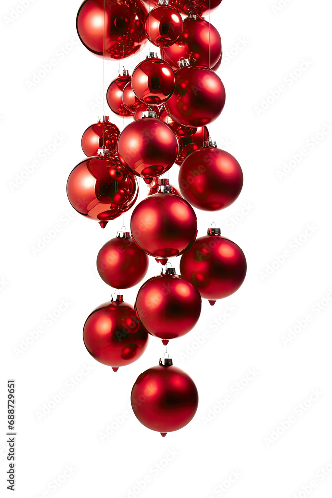 a collection of shiny red christmas ornaments isolated on a transparent background, generative ai a collection of shiny red christmas ornaments isolated on a transparent background, generative ai