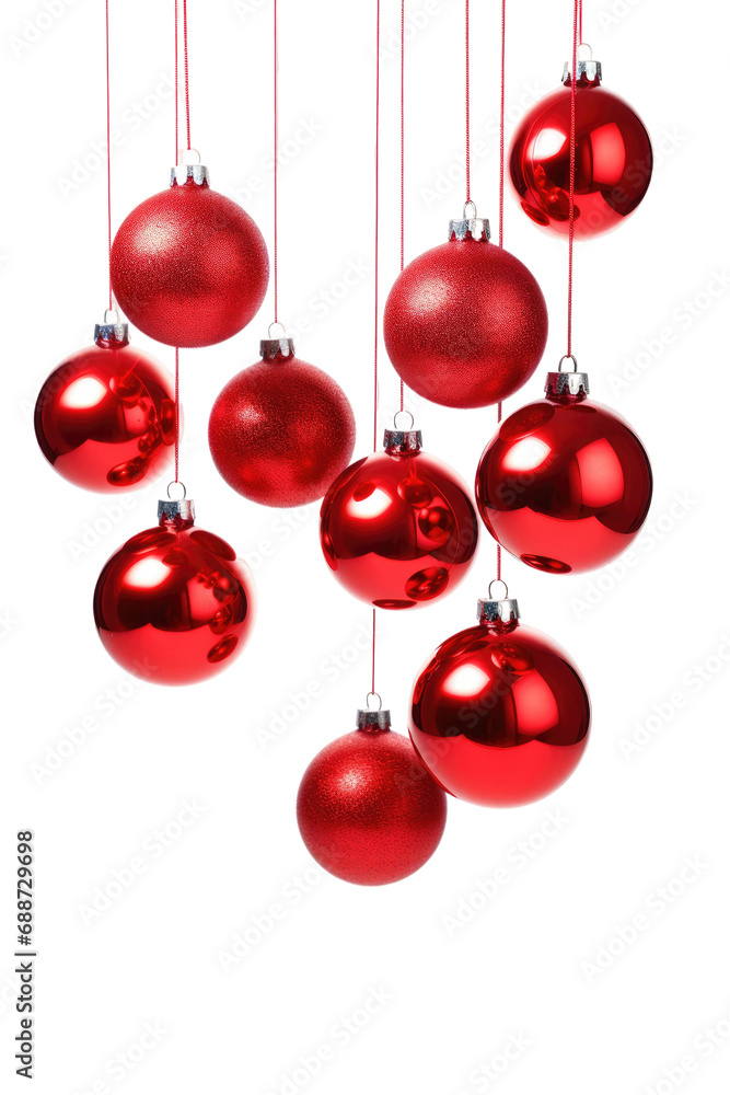 a collection of shiny red christmas ornaments isolated on a transparent background, generative ai a collection of shiny red christmas ornaments isolated on a transparent background, generative ai
