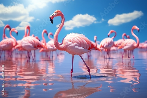 pink flamingos in the lake,ai generated © Veronica
