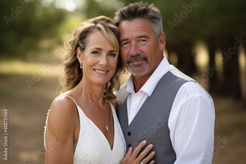 Happy smiling bride and groom 40-50 years old, wedding couple © Henryzoom