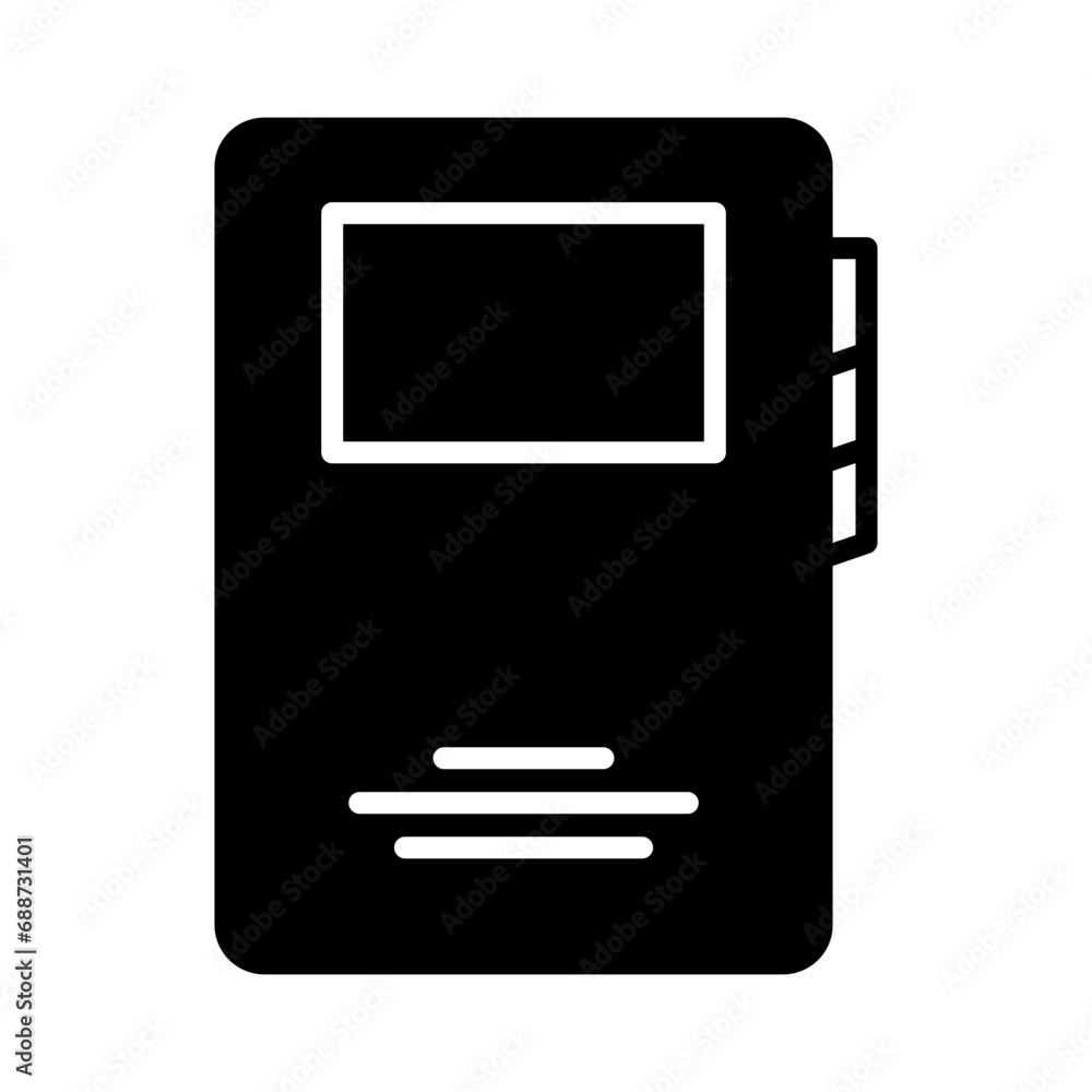 Notebook icon in glyph style. Book icon in glyph style Notebook icon in glyph style. Book icon in glyph style