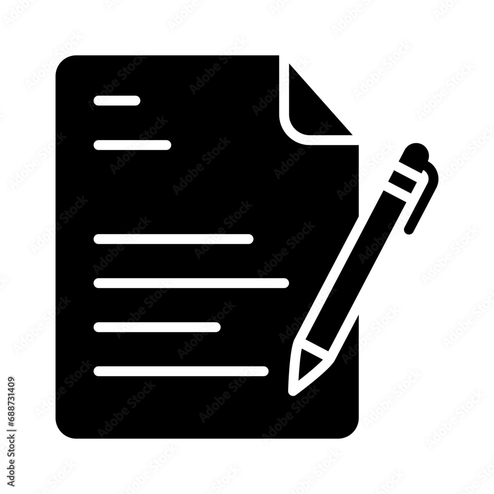 Note paper and pen in glyph style. Notebook icon in glyph style Note paper and pen in glyph style. Notebook icon in glyph style