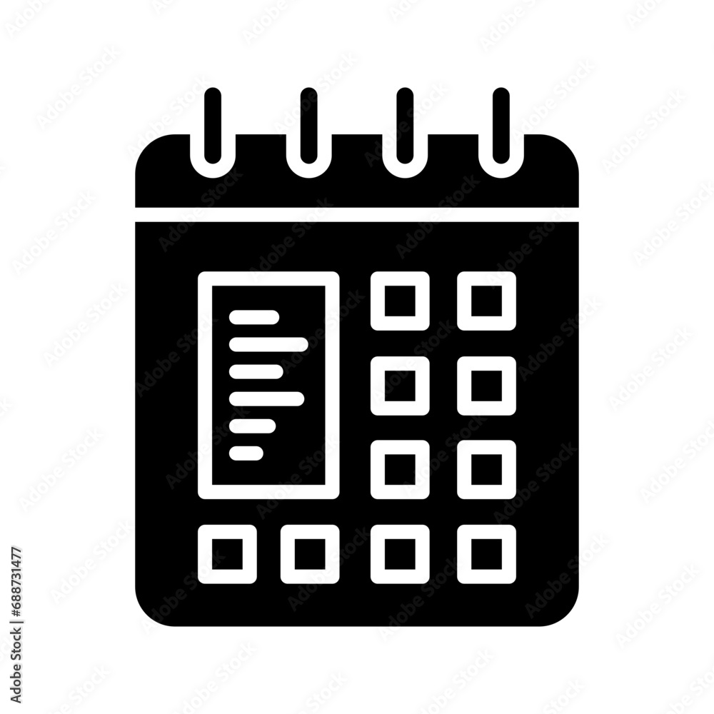 Organizer icon in glyph style. Organizer with some notes and dates Organizer icon in glyph style. Organizer with some notes and dates