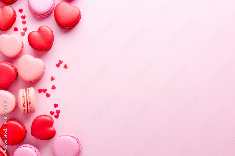 Valentines day background with macaroon cookies.