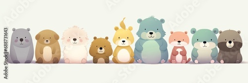 Funny cute bears and animals on a white background, illustration, banner