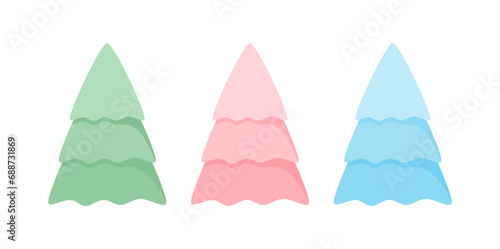 Set of colored Christmas trees isolated on white background. Flat vector illustration