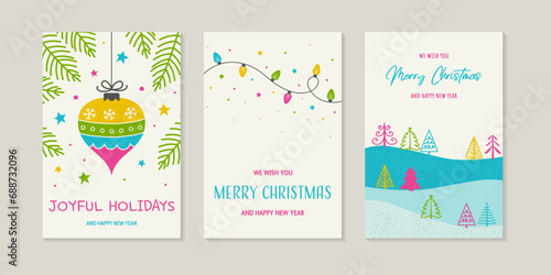 Christmas greeting card set. Vector illustration