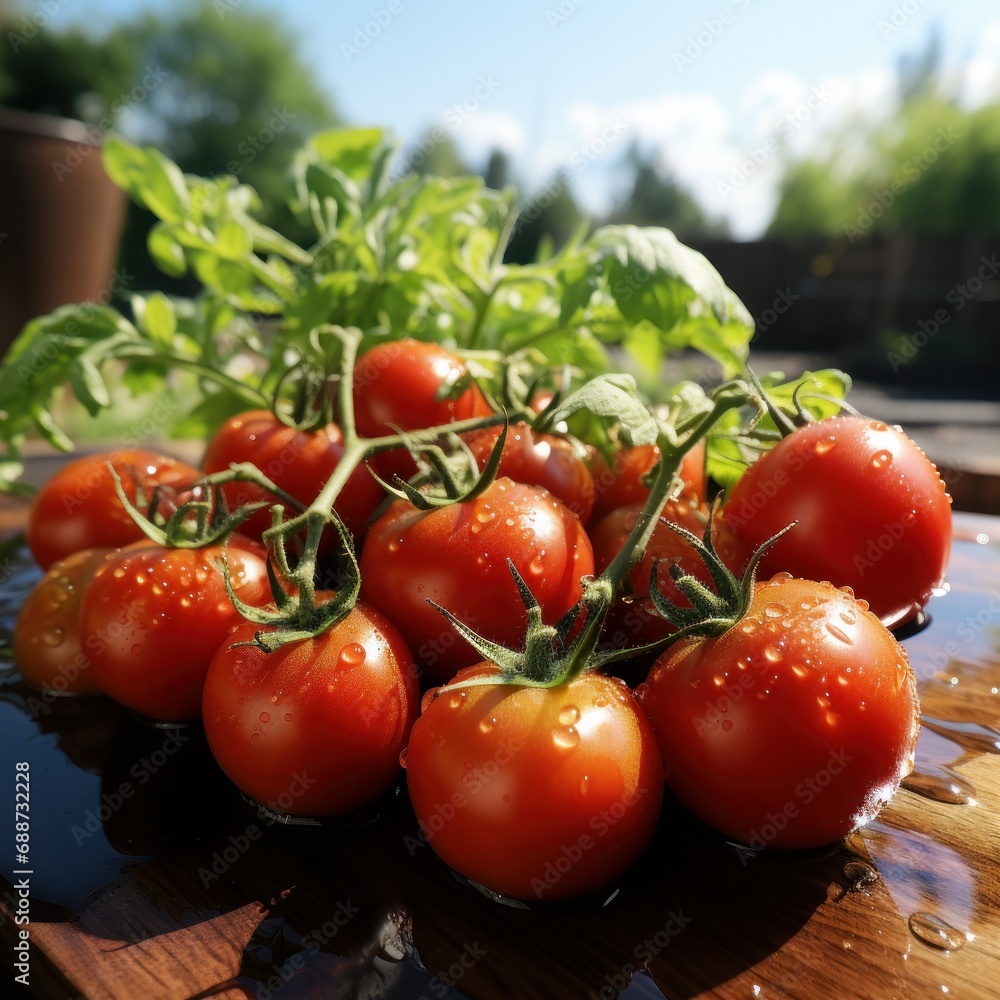 Fresh, healthy tomatoes in the vegetable. Generative AI