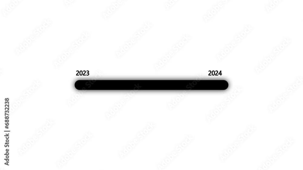 White color loading bar from 2023 to 2024 new year transfer animation. Year change concept. e_1633 White color loading bar from 2023 to 2024 new year transfer animation. Year change concept. e_1633