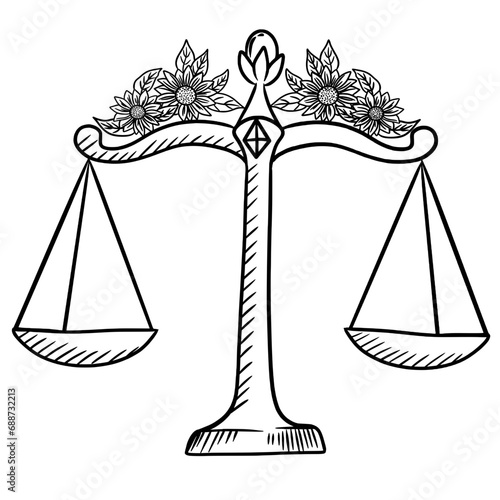 Scale of Justice with flower hand drawn