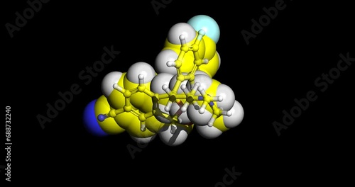 Celexa, Ctp, Citalopram antidepressant drug, 3D molecule spinning, 4K photo