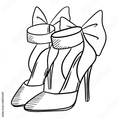 High heels fashion shoe with bow line art