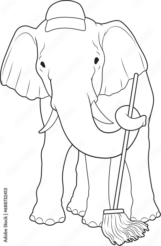 Elephant Cleaner Mop Animal Vector Graphic Art Illustration