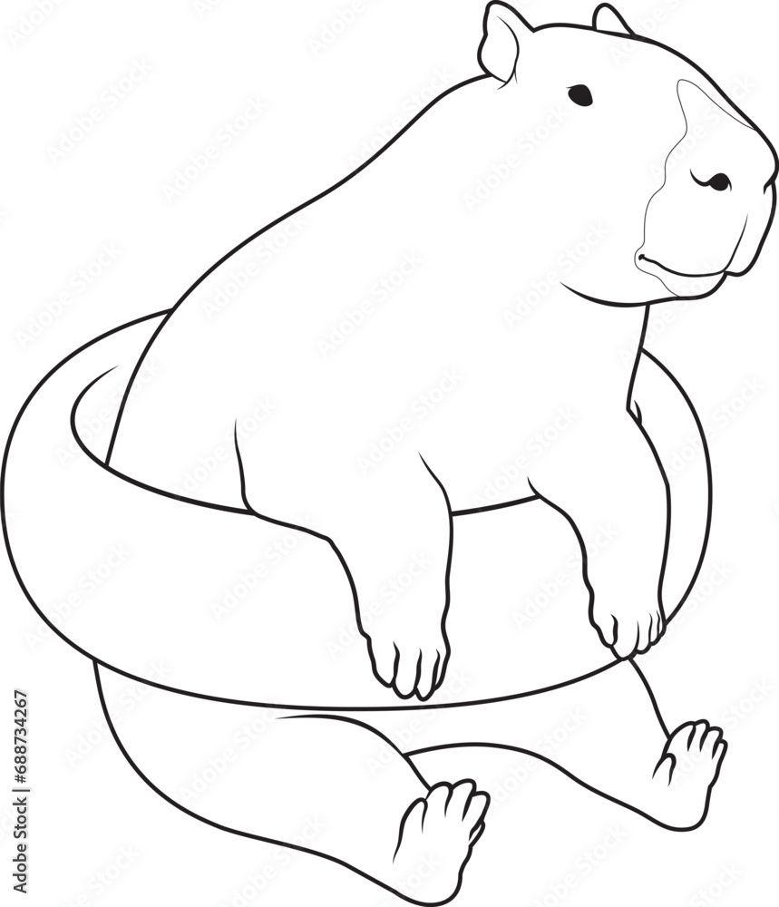Obraz premium Capybara Swimming Lifebuoy Animal Vector Graphic Art Illustration