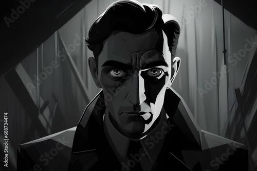 a enigmatic protagonist, with an air of mystery and a suspicious expression. generative AI