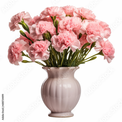 Wallpaper Mural Bouquet of carnations in ceramic vase on white background, AI generation
 Torontodigital.ca